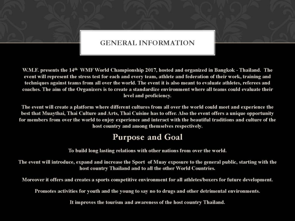 14th WMF World Championship 2017, Bangkok – Thailand